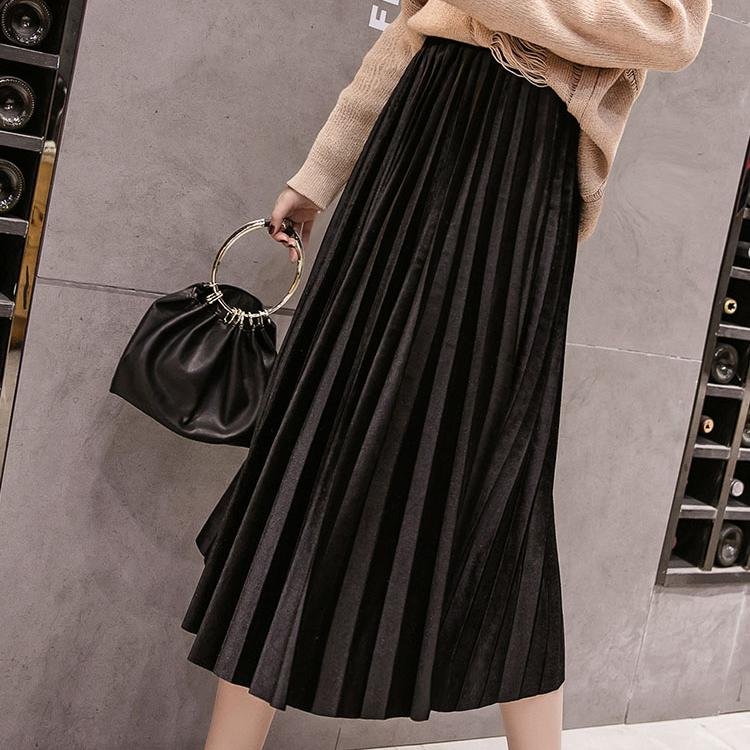Jupe longue plissée en velours, taille haute, slim, métallique, 3xl, automne et hiver