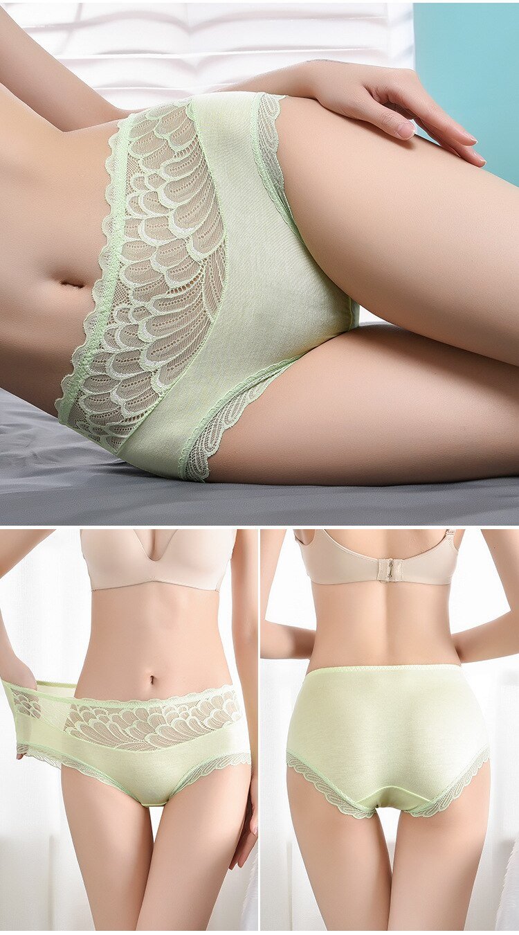 Culottes en dentelle Sexy pour femmes, 3 pièces/paquet, Lingerie en plumes, sous-vêtements intimes, slips en coton, taille haute, offre spéciale