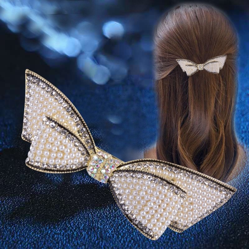 Épingle à cheveux avec nœud papillon en perle Explosive, pince horizontale moyenne élégante, pince à ressort en diamant, accessoires pour cheveux