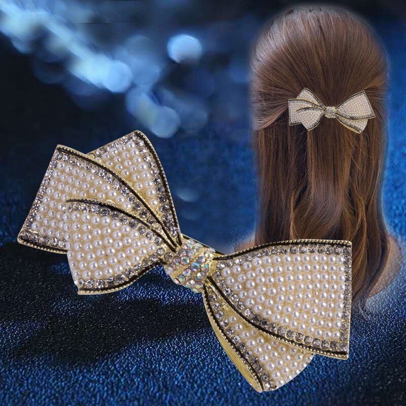 Épingle à cheveux avec nœud papillon en perle Explosive, pince horizontale moyenne élégante, pince à ressort en diamant, accessoires pour cheveux