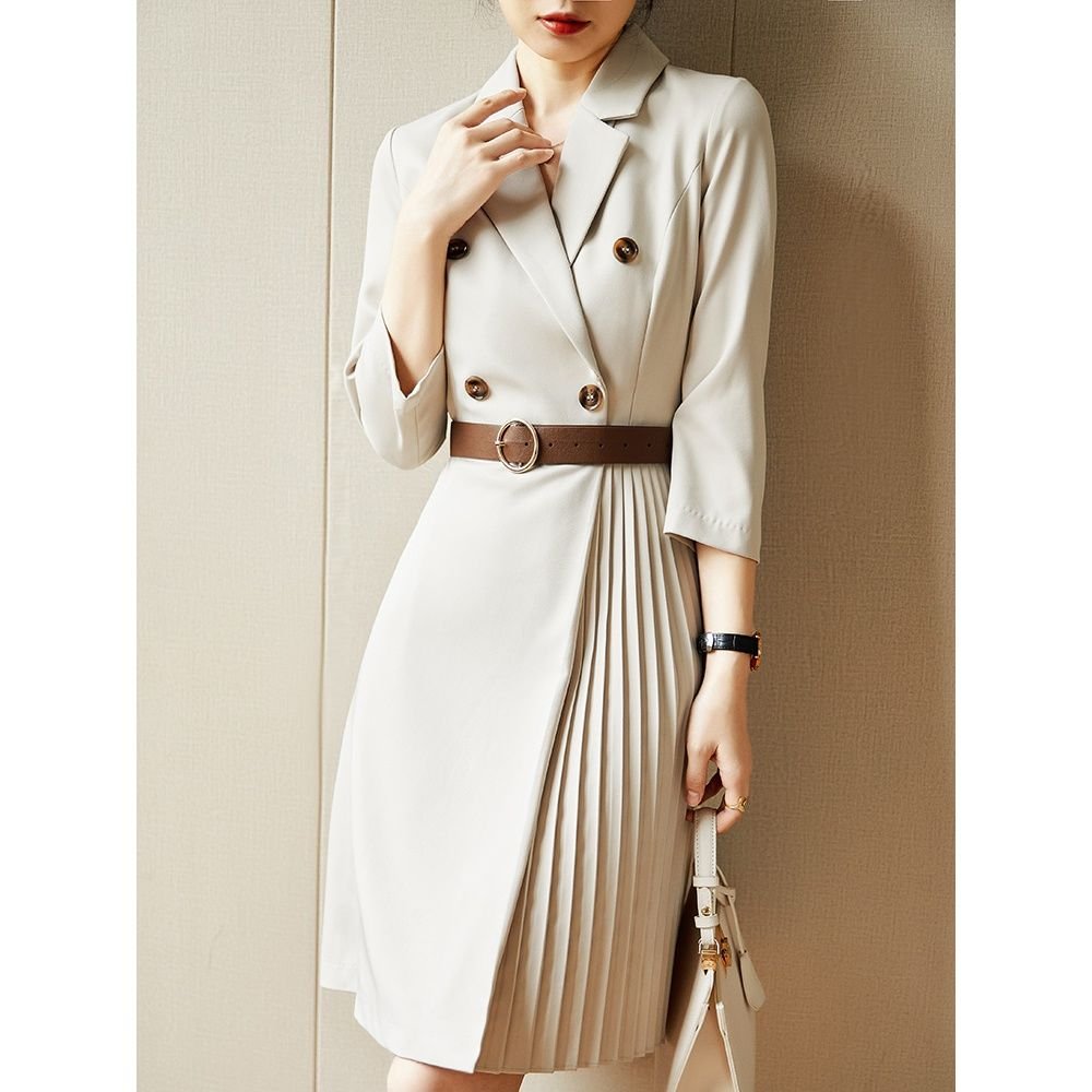 Robe de bureau pour femme, tenue élégante, col cranté, Double boutonnage, ligne A, vêtement de caractère, collection automne 2021