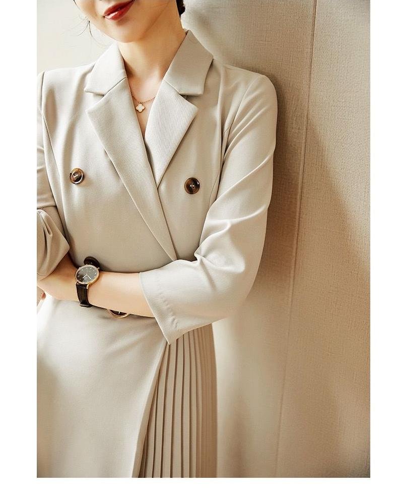 Robe de bureau pour femme, tenue élégante, col cranté, Double boutonnage, ligne A, vêtement de caractère, collection automne 2021