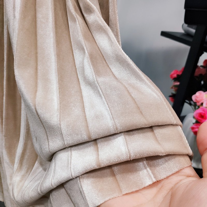 REALEFT – jupes longues plissées en velours, Chic, taille haute, avec ceinture, Style coréen, pour femmes, nouvelle collection automne hiver 2021