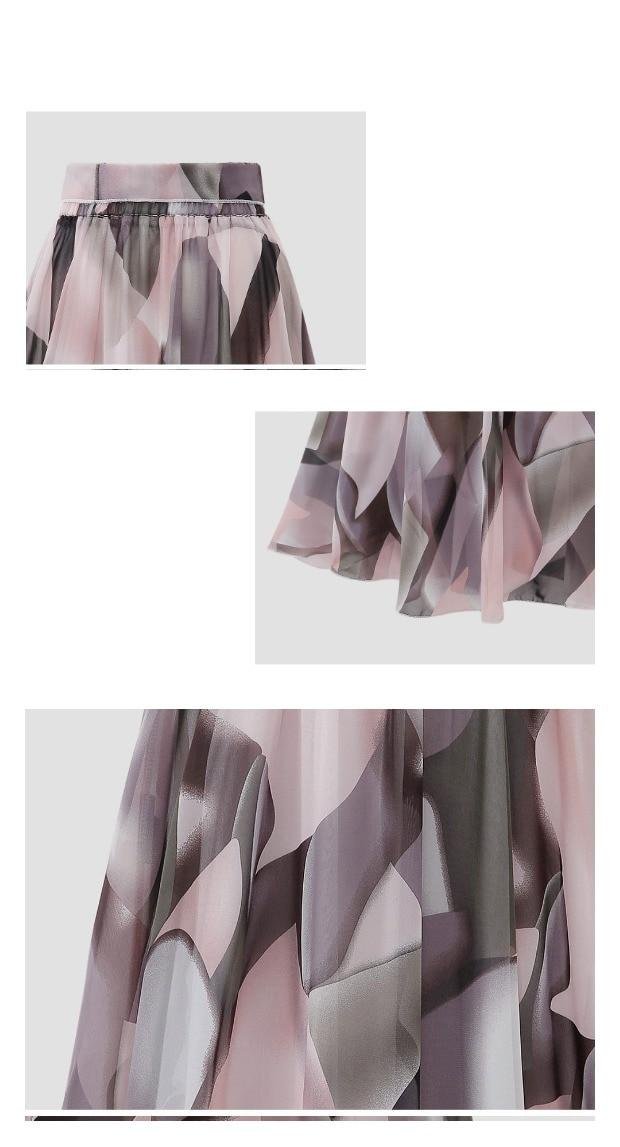 Jupes en mousseline à imprimé floral et coupe vintage pour femme, vêtement de style streetwear coréen estival, ligne rose à taille haute et coupe midi