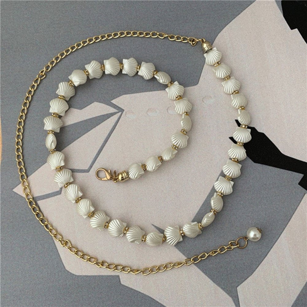MOLANS-ceinture chaîne avec pompon, avec coquillage et perles en métal, pour femmes, ceinture décorative, avec ceinture Slim, pour fête du mariage, élégante, 2020
