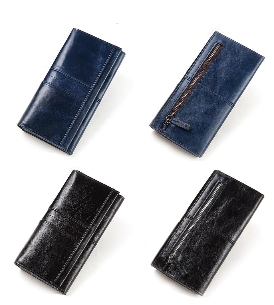 KAVIS – Long porte-monnaie pratique en cuir véritable pour femme, pochette pour argent, sac à main, pour passeport, avec support pour téléphone portable et carte