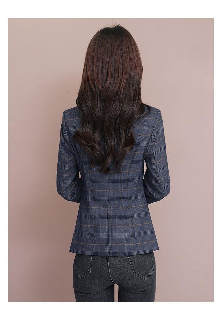 PEONFLY – veste à carreaux Vintage pour femmes, manteau à col crissé, à manches longues, bouton unique, à la mode, pour le bureau