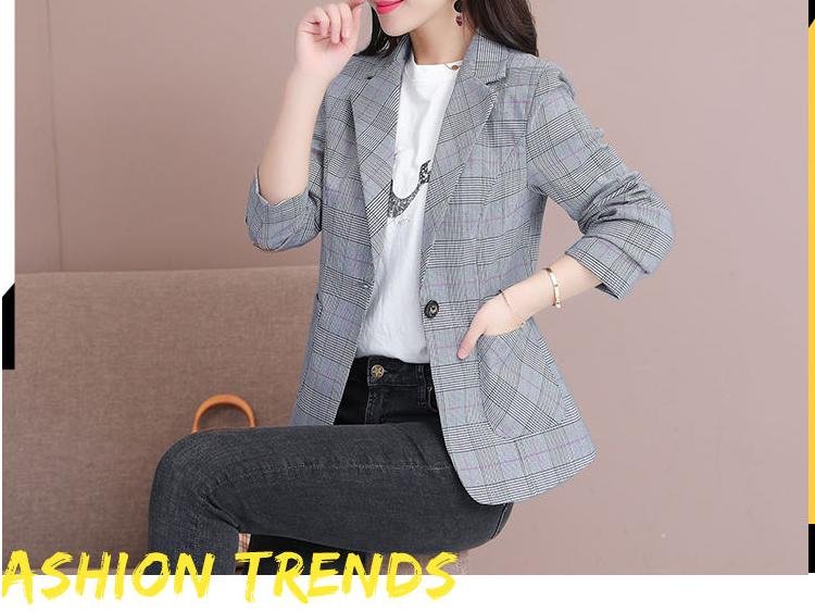 PEONFLY – veste à carreaux Vintage pour femmes, manteau à col crissé, à manches longues, bouton unique, à la mode, pour le bureau