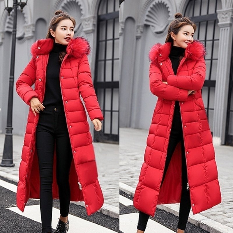 Veste chaude et épaisse pour femme, manteau long avec col en fourrure de renard, ceinture à nœud, à la mode, nouvelle collection hiver 2021