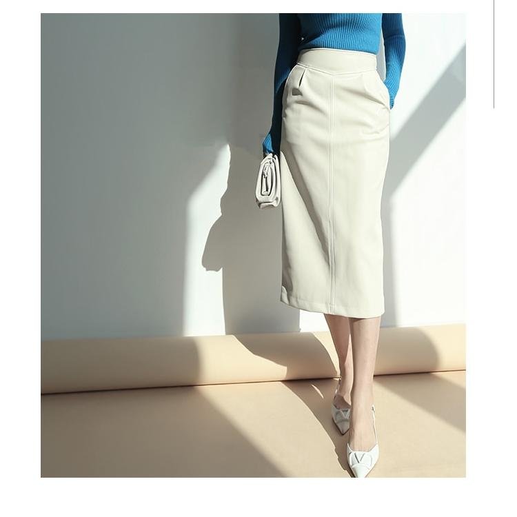 Nerazzurri – jupe longue en cuir mi-longue pour femme, taille haute, marron, blanc, noir, fermeture éclair sur le côté, 7xl, printemps 2021
