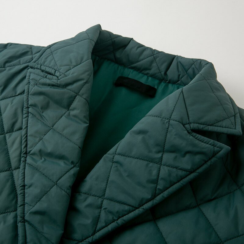 Manteau d'hiver Long droit avec motif losange pour femmes, ceintures décontractées, parkas poches profondes, col sur mesure, vêtements d'extérieur élégants
