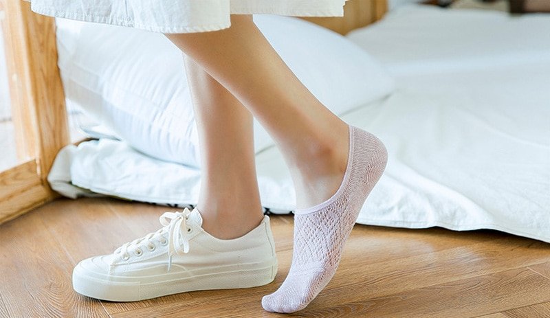 5 paires de socquettes femme en maille, invisible dans les chaussures de tennis, en silicone, ne glisse pas, couleur unie,