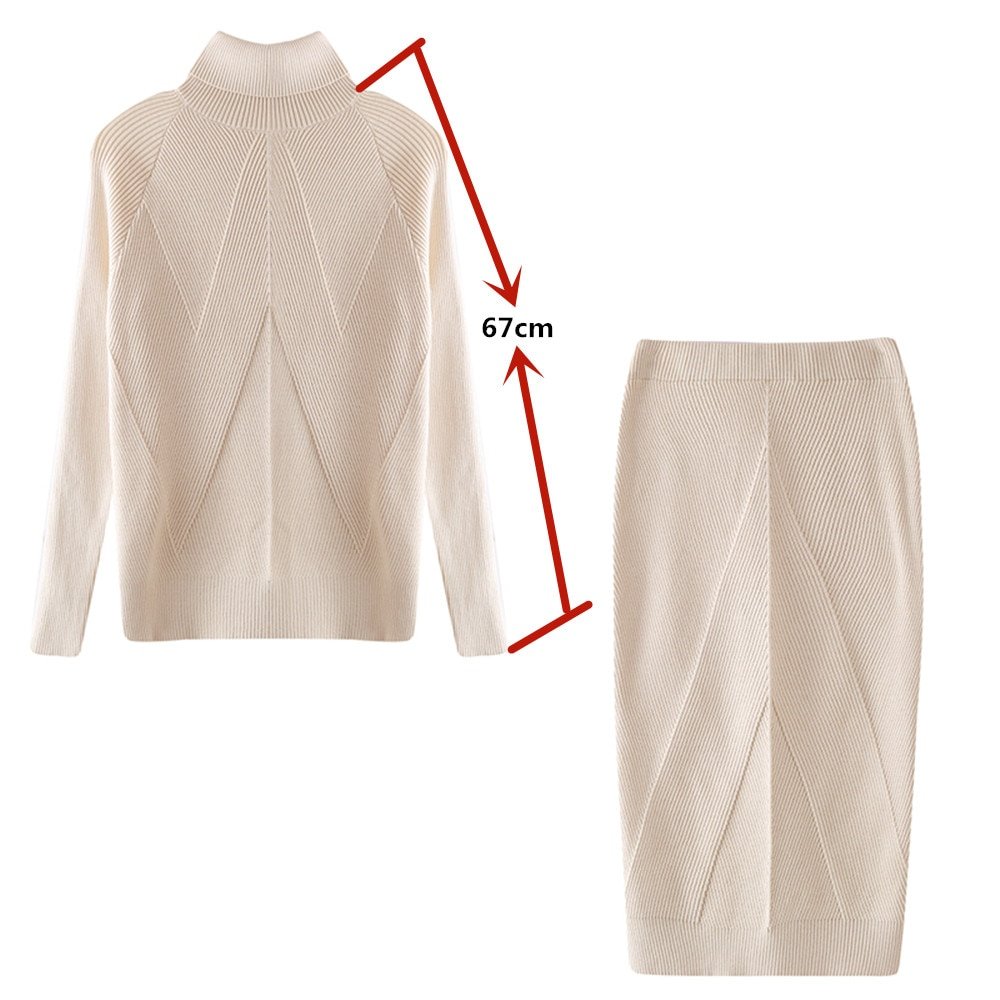 TYHUR – Costume tricoté à col roulé pour femme, ensemble deux pièces, couleur unie, pull + jupe Slim, automne
