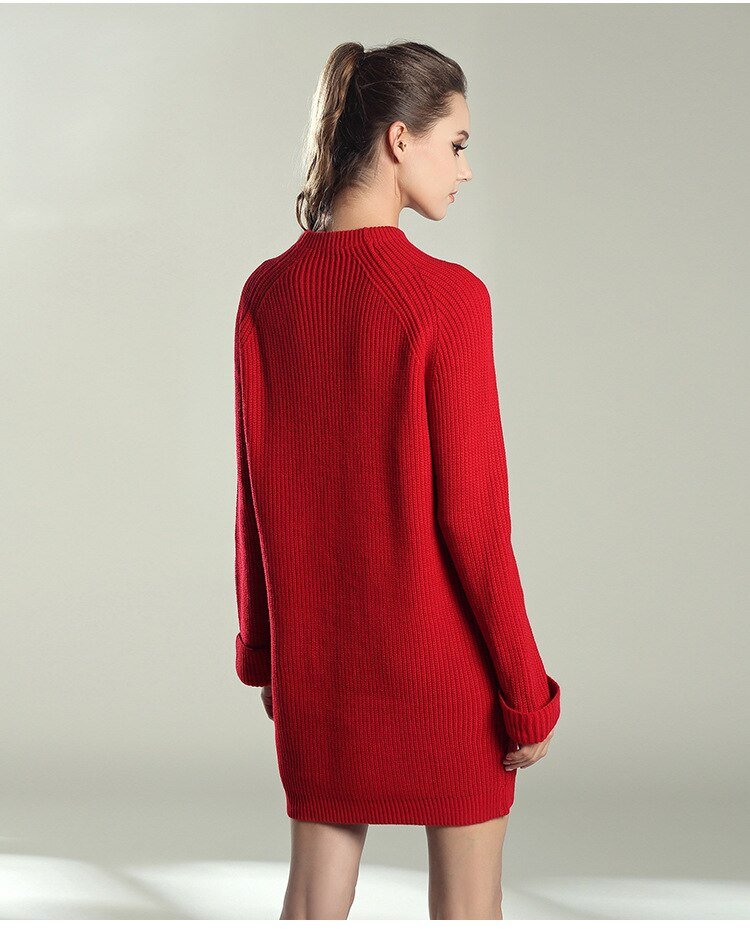 Robe pull en coton tricoté pour femme, couleur unie, col rond, ample, à la mode, collection automne hiver