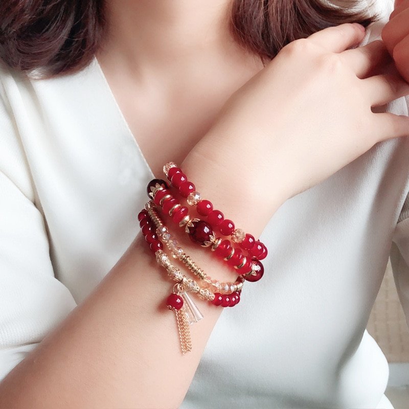 Ensemble de 4 bracelets en cristal perlé pour femmes, bijoux de style bohème, à la mode
