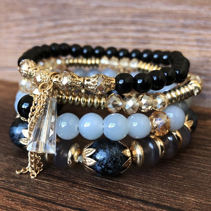 Ensemble de 4 bracelets en cristal perlé pour femmes, bijoux de style bohème, à la mode