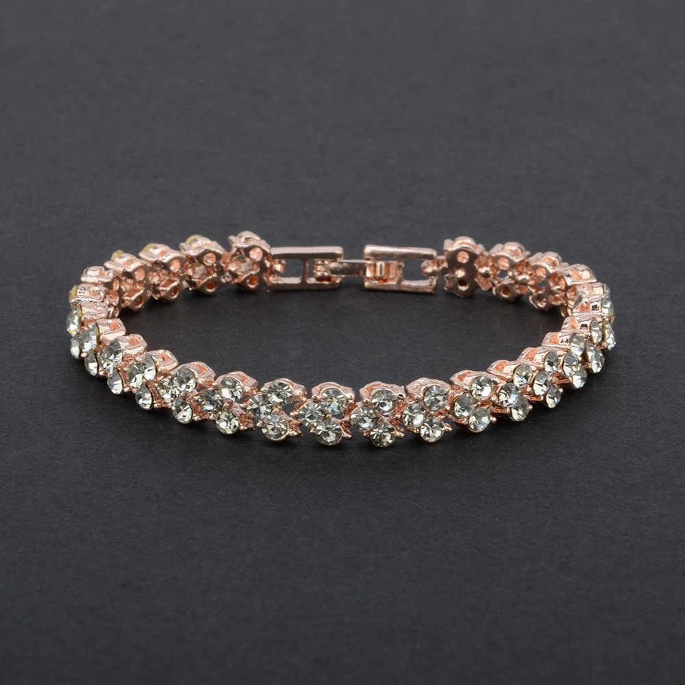 DIEZI – Bracelet en cristal romain de luxe pour femmes, cadeau de mariage, coréen, Rose, or, argent, chaîne, bijoux, DIEZI – Bracelet exquis en cristal, argent et or rose pour femme