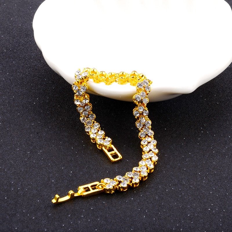 DIEZI – Bracelet en cristal romain de luxe pour femmes, cadeau de mariage, coréen, Rose, or, argent, chaîne, bijoux, DIEZI – Bracelet exquis en cristal, argent et or rose pour femme