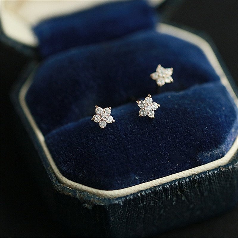 Boucles d'oreilles en argent Sterling 925 plaqué or 14k, Pavé de cristal, étoile à cinq branches, accessoires de bijoux de mariage simples à la mode