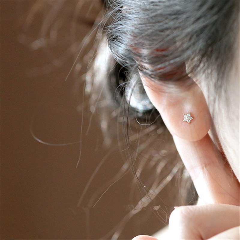 Boucles d'oreilles en argent Sterling 925 plaqué or 14k, Pavé de cristal, étoile à cinq branches, accessoires de bijoux de mariage simples à la mode
