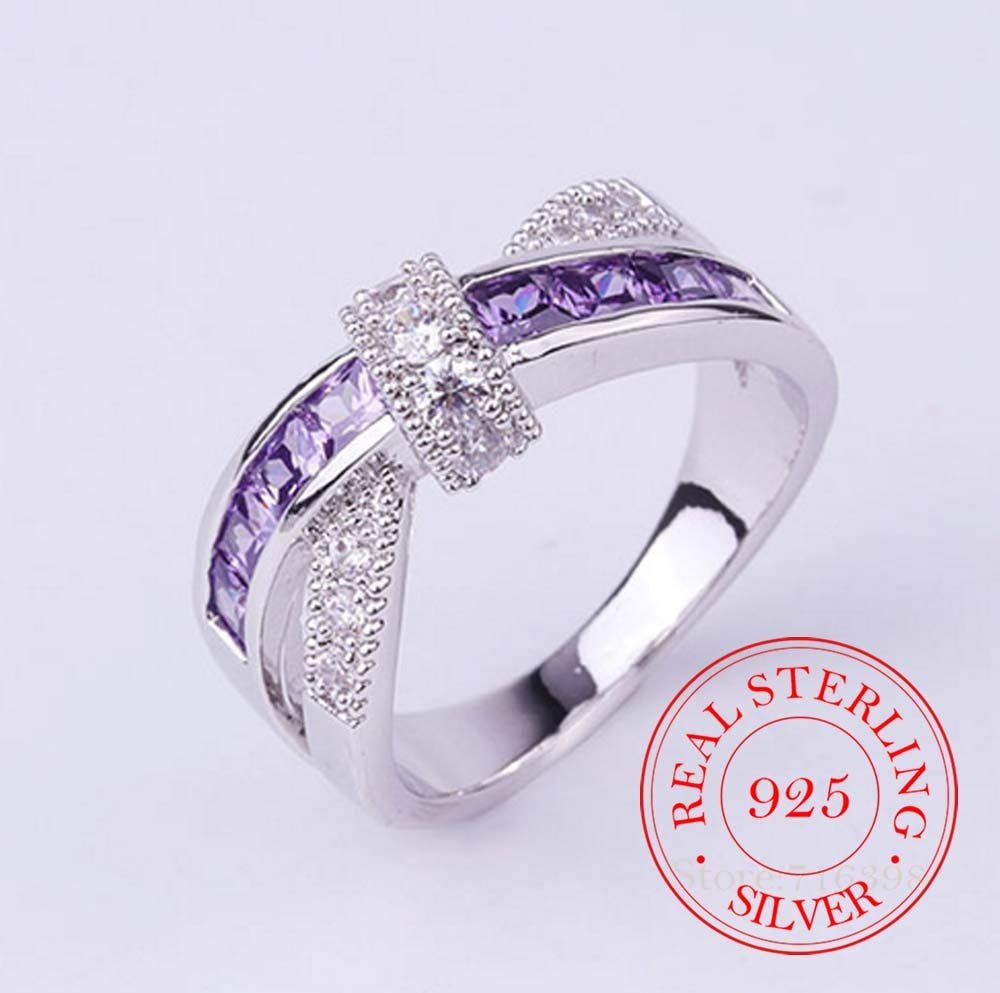 Bague De mariage en argent Sterling 100% pour homme et femme, Bijoux Vintage, cristal violet, mode 925
