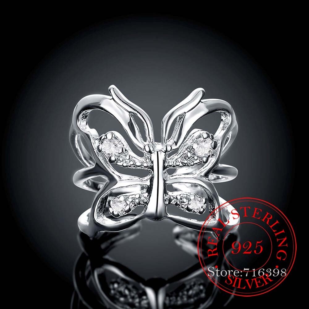 Bague rétro Antique en argent Sterling 2020 pour femme, bijou bohème à la mode, cristal, papillon, 925