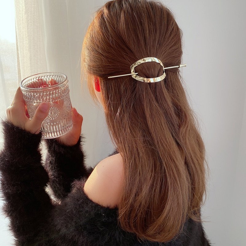 Pince à cheveux géométrique pour femmes, épingle à cheveux ajourée, couleur or argent, style coréen, queue de cheval, accessoires pour cheveux