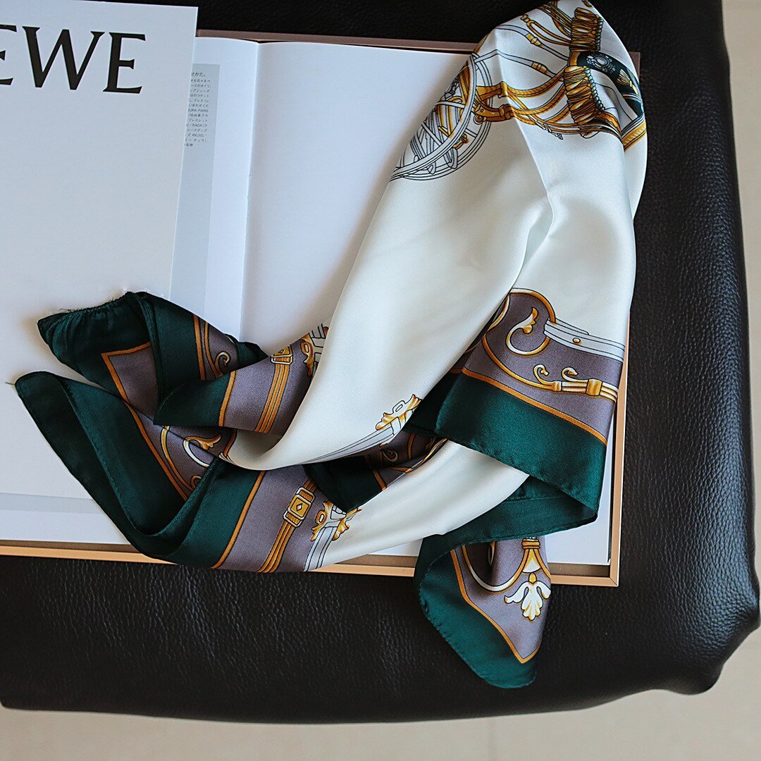 Foulard de luxe en satin de soie pour femmes, châle carré imprimé de 70cm