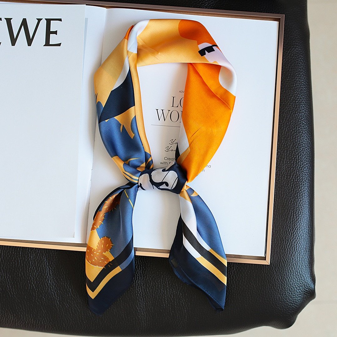 Foulard de luxe en satin de soie pour femmes, châle carré imprimé de 70cm
