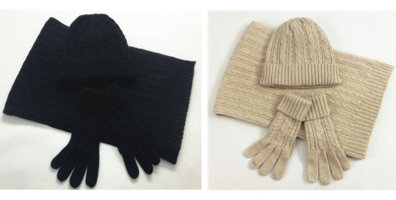 Ensemble d'écharpe pour femme, chapeau, gants, tricoté, garde au chaud, Simple, couleur unie, accessoires pour vêtements, épais et doux, collection hiver