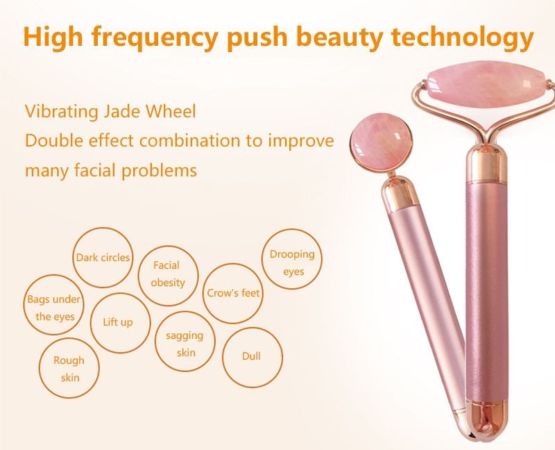 Rouleau de Jade électrique vibrant 2 en 1 en Quartz Rose naturel, outil de Massage de beauté pour le visage