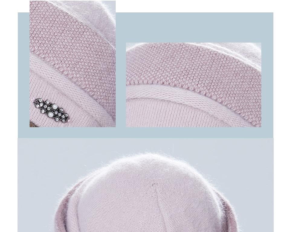 Chapeau d'hiver tricoté en laine Angora pour femmes, ornement, double chapeau chaud