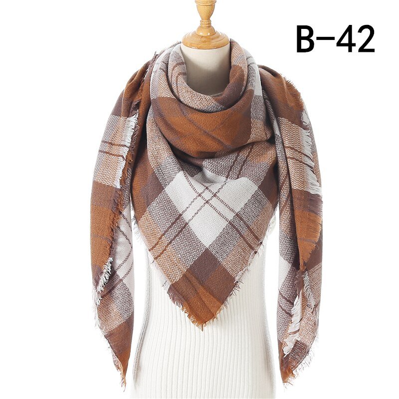 Écharpe en cachemire à carreaux pour femmes, Design, pashmina chaud d'hiver, marque de luxe, Triangle, tricot, cou, châles, hijab, 2021