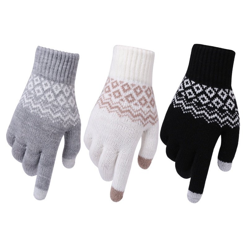 Gants d'hiver chauds et épais pour écran tactile, en laine de cachemire, tricotés, solides, mitaines pour tablette de téléphone portable