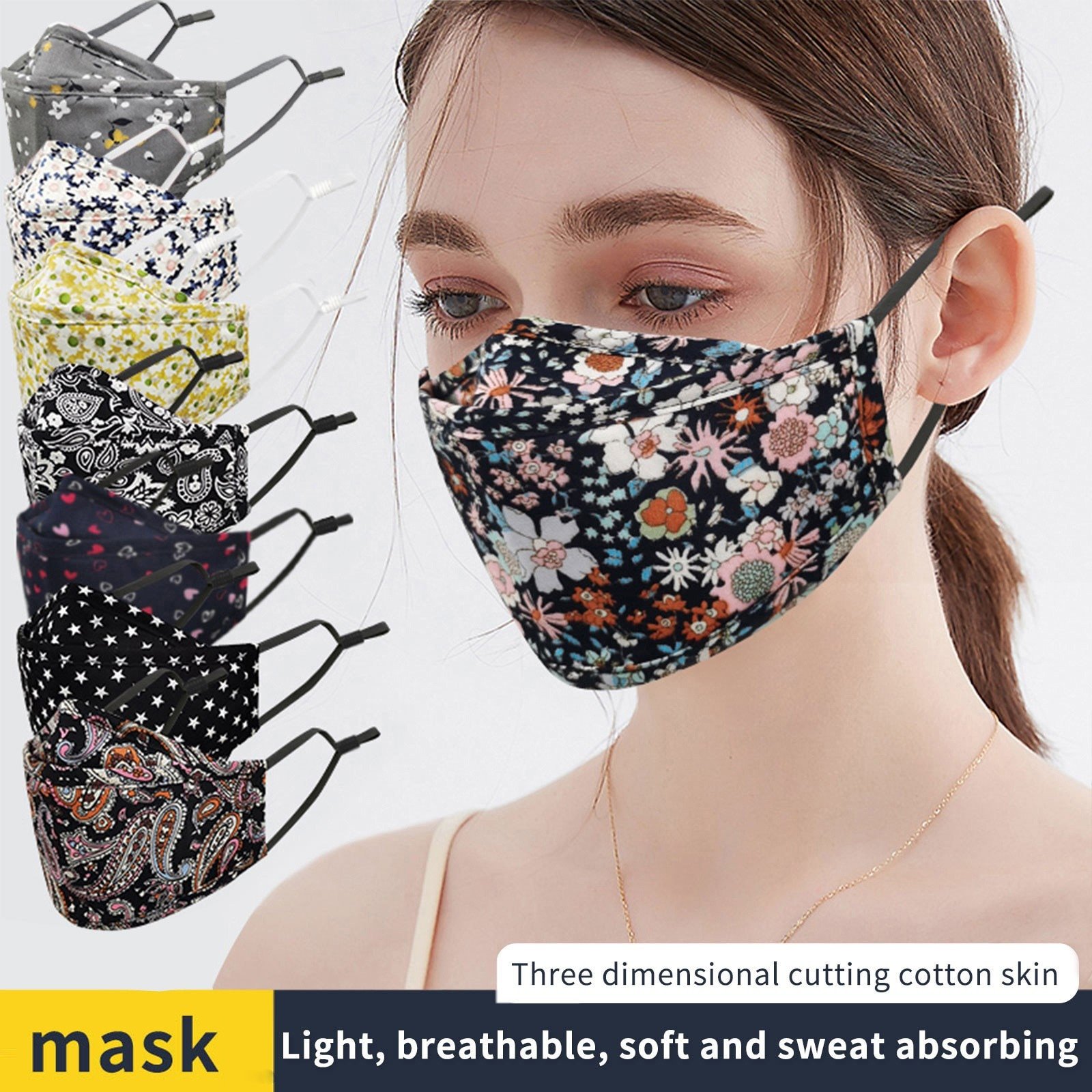 Masque Facial unisexe en coton à motif Floral, réutilisable, chaud, coupe-vent, Type de poisson, masque Cosplay d'halloween pour femmes