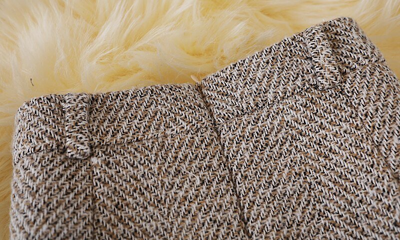 Jupe en laine à chevrons pour femmes, automne et hiver, taille haute, fente mi-longue, en Tweed fin, enveloppant les hanches