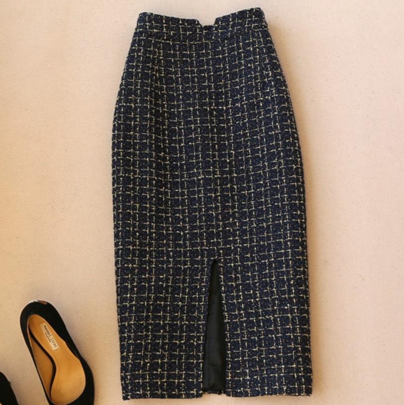 Jupe en laine de tweed pour femmes, jupe crayon fendue, taille haute, pour dames de bureau, collection nouveauté