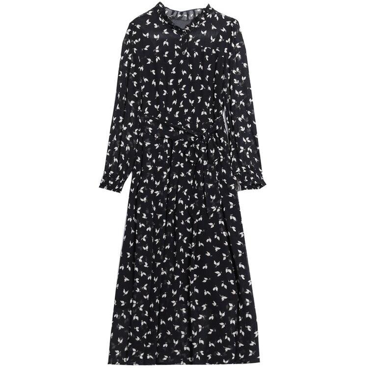 Robe noire en mousseline de soie, grande taille, vêtements pour femmes, manches longues, nouvelle collection printemps 2022