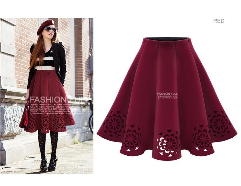 Anasunmoon – jupe Midi Vintage élégante pour femmes, nouvelle mode printemps-automne, Tutu ajouré à fleurs brûlantes solides