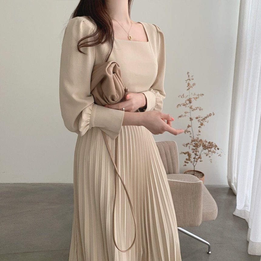 Robe de soirée plissée Vintage pour femmes, style coréen, tenue de soirée Chic, manches longues, décontractée, moulante, nouvelle collection automne 2021