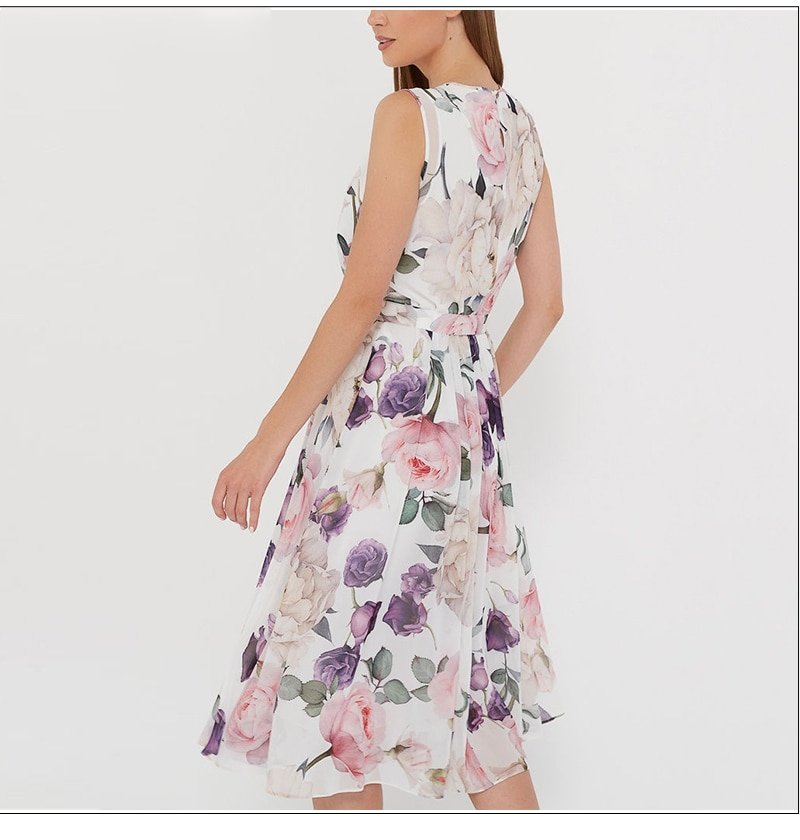 S.FLAVOR – robe Midi sans manches à col rond pour femme, imprimé Floral, Vintage, Style bohème, ligne a, été