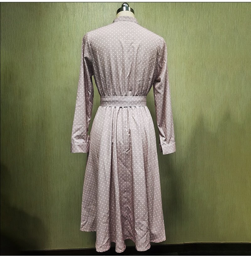 S.FLAVOR – robe Vintage imprimée à pois pour femmes, manches longues, col rond, tenue de bureau élégante, boutons, printemps, 2022