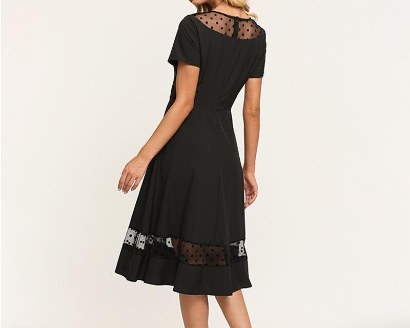 S.FLAVOR – robe mi-longue noire à manches courtes pour femmes, tenue d'été élégante en dentelle Patchwork, à la mode, robes De tous les jours