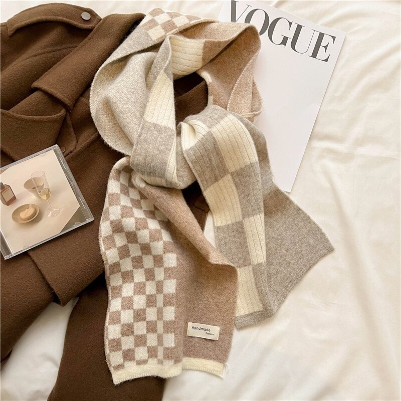 Foulard en cachemire doux tricoté pour femme, Plaid élastique, Simple, chaud, en fil de laine, Style coréen, hiver, 2022