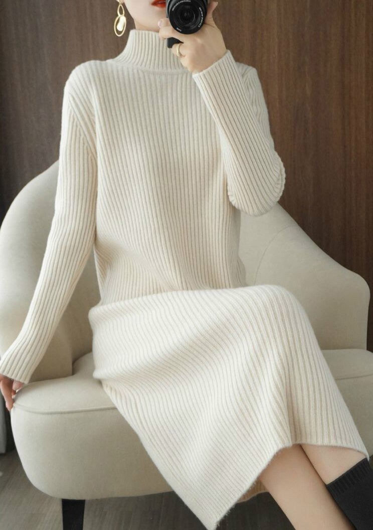 Robe longue en tricot style Vintage pour femme, tenue Maxi en tricot, ample, moulante, mode coréenne, blanc, hiver