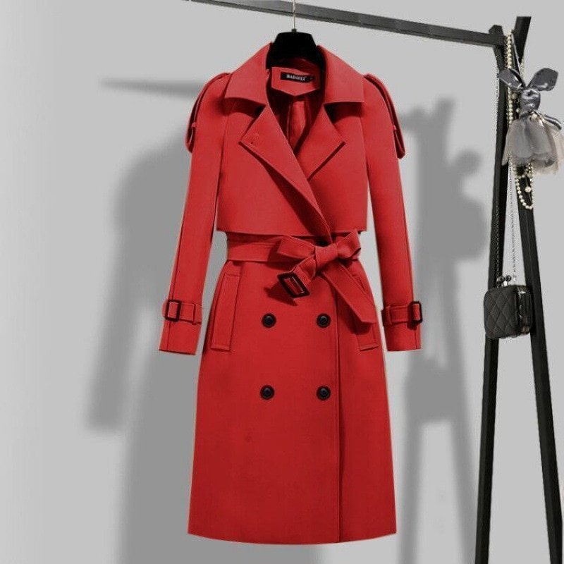 Trench Long à revers pour femme, manteau coupe-vent, Double boutonnage, pardessus féminin, nouvelle collection hiver 2022