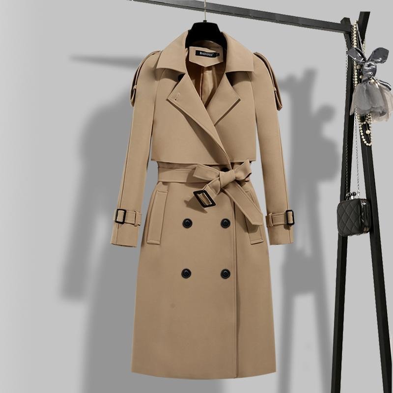 Trench Long à revers pour femme, manteau coupe-vent, Double boutonnage, pardessus féminin, nouvelle collection hiver 2022