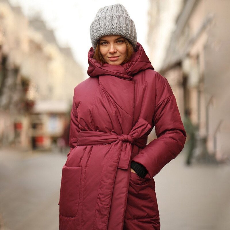 Manteau Long à lacets pour femme, Trench-coat épais, coupe-vent, couleur unie, veste, parka, vêtements féminins, hiver 2022