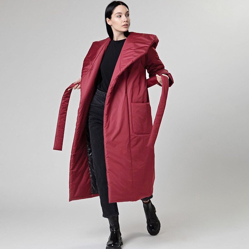 Manteau Long à lacets pour femme, Trench-coat épais, coupe-vent, couleur unie, veste, parka, vêtements féminins, hiver 2022