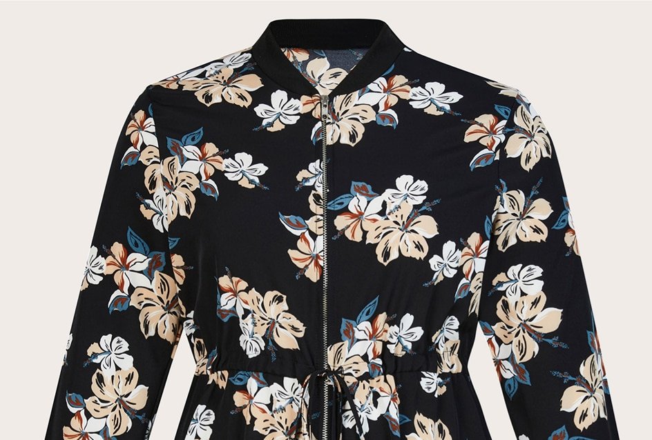Trench-Coat avec Imprimé Floral pour Femme, Veste Élégante Oversize de Couleur Noire, Grande Taille, Collection Automne Hiver 2022
